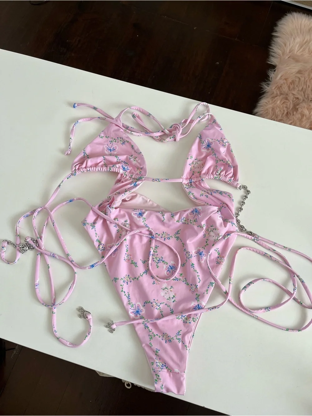 Frankie's Bikinis Gemma pink  Floral wrap swimsuit sz medium